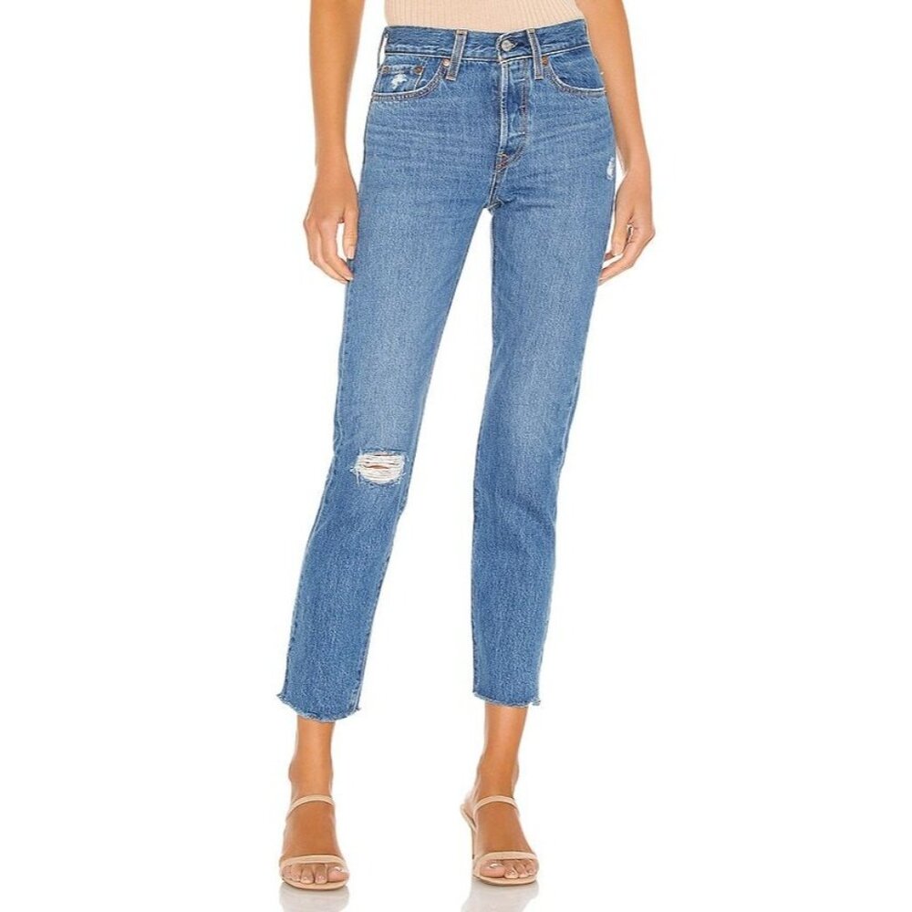 LEVI'S Jeans Womens 26 Wedgie Icon Athens Hera Distressed Raw Hem Blue Denim